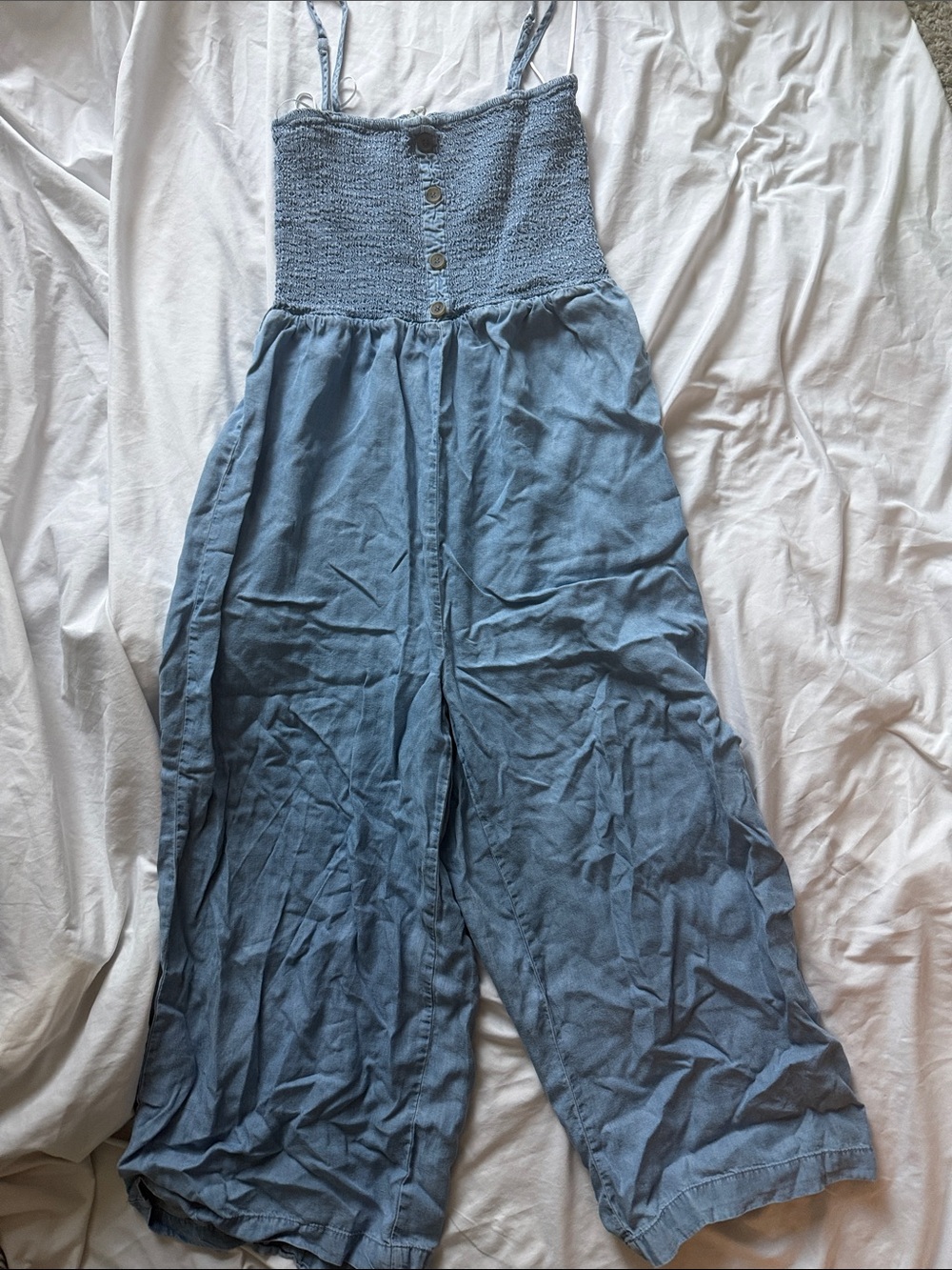 Smocked Wide-Leg Jumpsuit — Blue
